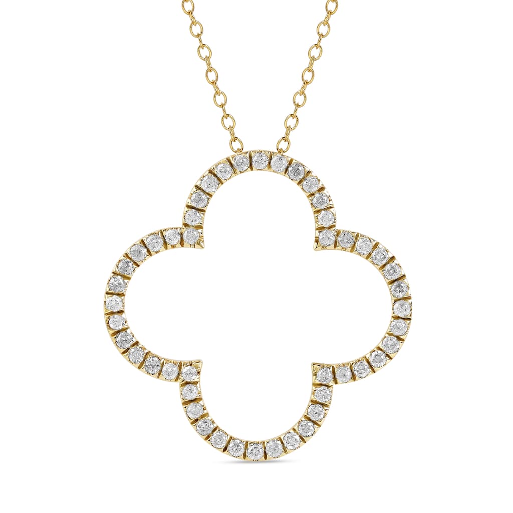 1/6ct - 1ct TDW Diamond 14K Gold Open Clover Pendant Necklace for Women
