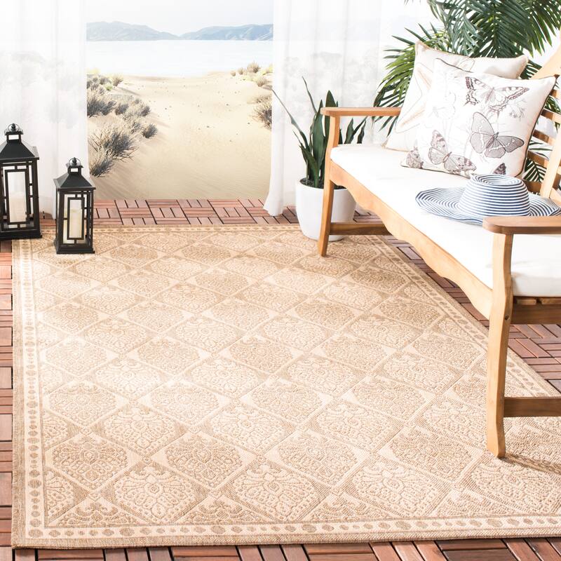 SAFAVIEH Courtyard Birgit Indoor/ Outdoor Waterproof Patio Backyard Rug - 2'7" x 5' - Coffee/Sand