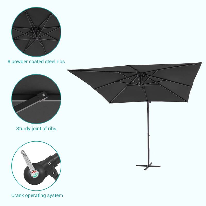 BONOSUKI 8.2x8.2ft Offset Patio Umbrella Hanging Umbrella w/Steel Ribs