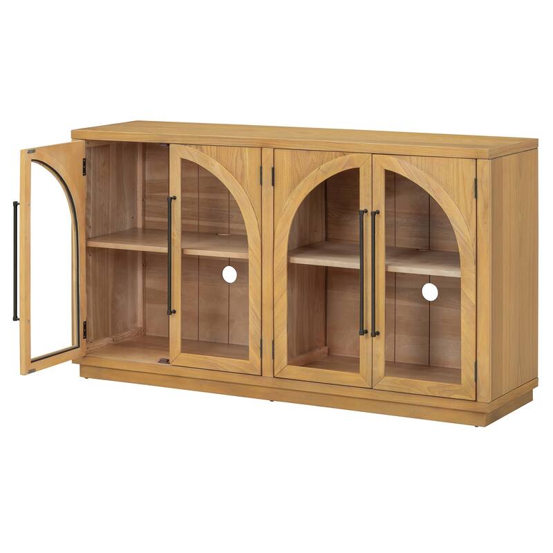 4-Door Large Storage Buffet Cabinet with Glass Doors and Adjustable Shelves