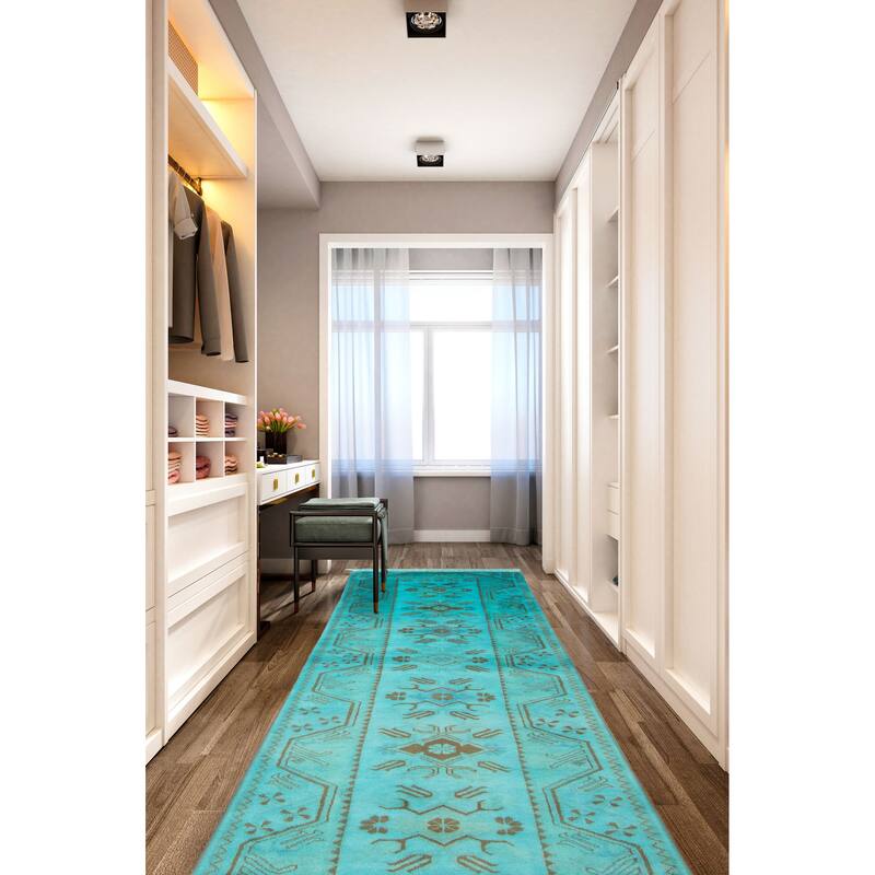 ECARPETGALLERY Hand-knotted Color Transition Turquoise Wool Rug - 2'8 x 9'6