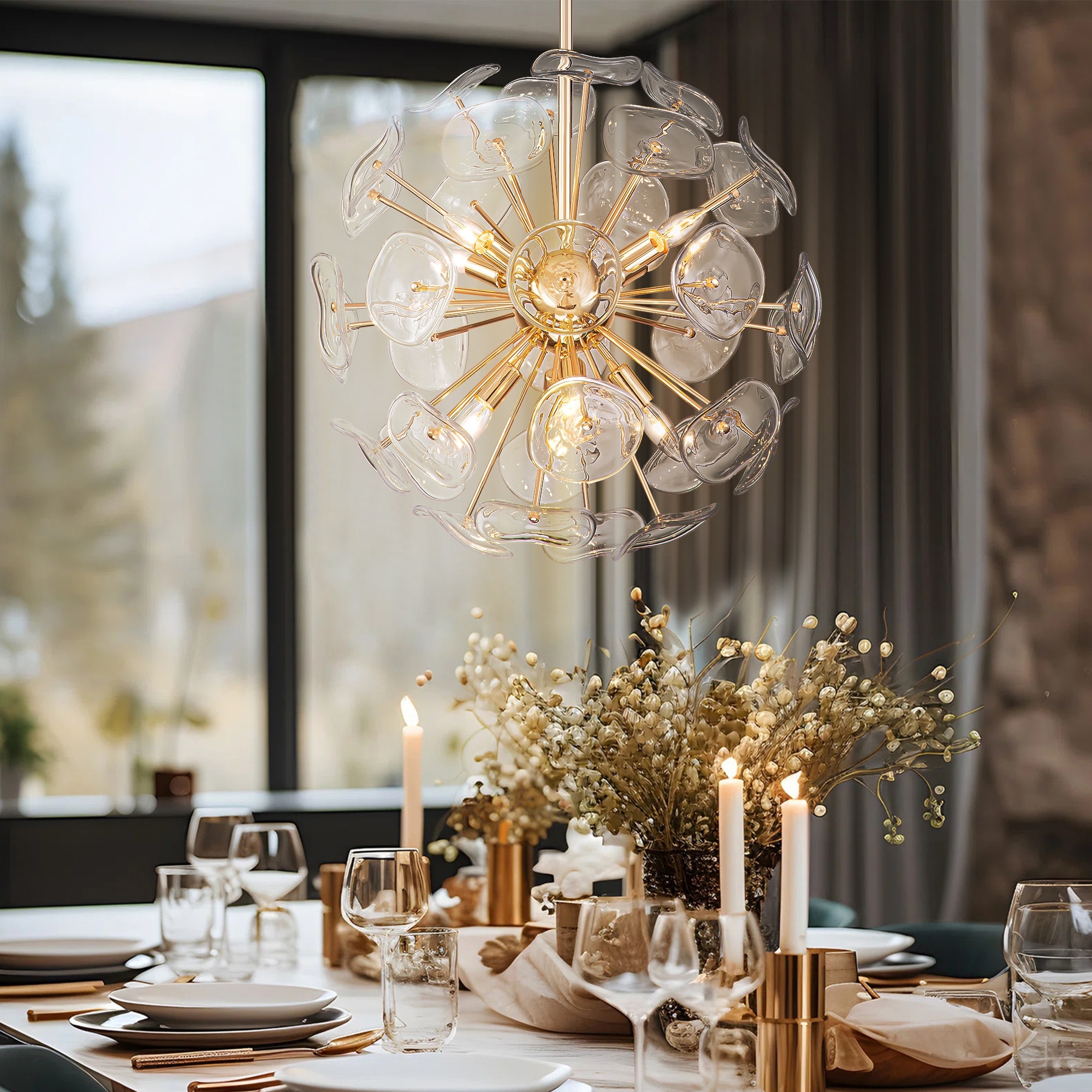 Arvill 8 Lights Modern Sputnik Firework Starburst Sphere Chandelier with Glass Sheet Rose Gold