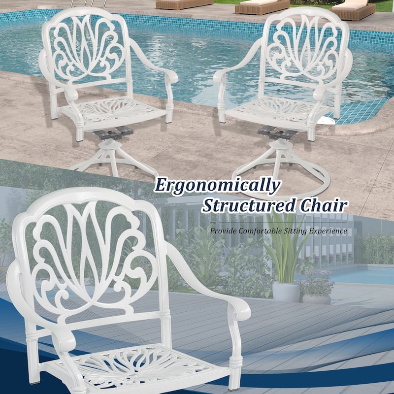 Clihome Patio Cast Aluminum Arm Dinning Swivel Chair (Set of 2)