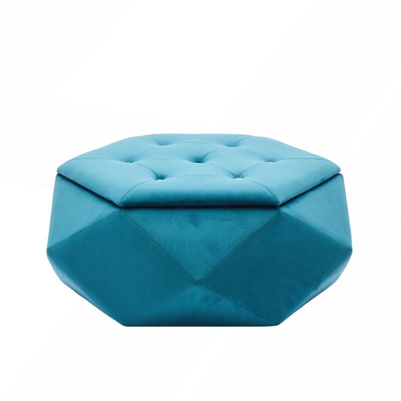 Elegant Velvet Polygon Diamond Tufted Storage Ottoman for Living Room and Bedroom