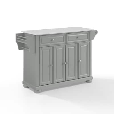 Kitchen Island with Storage & Granite Top - Modern Kitchen Cart, Portable Island, Gray/White