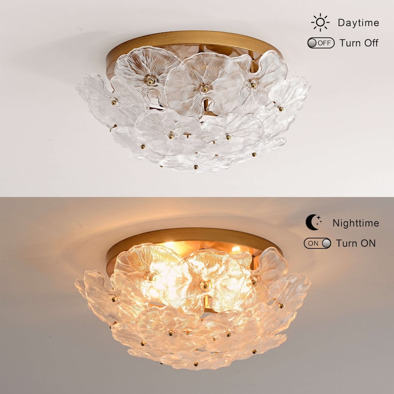 Emilia 4-Light Brushed Brass Flower Crystal Glass Flush Mount - 18.5 inches in diameter x 9 inches H