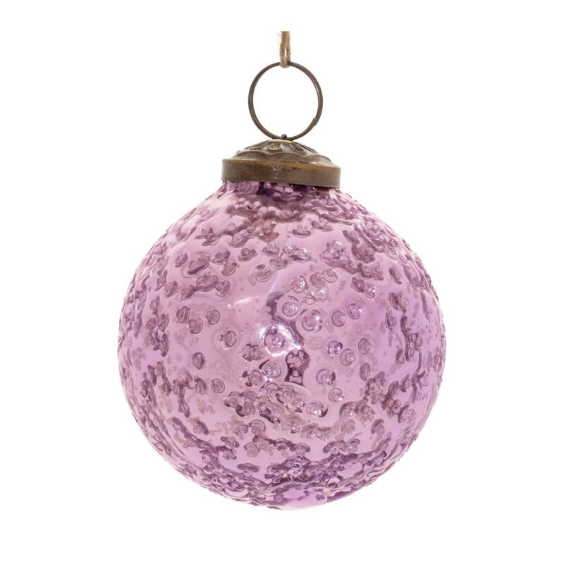 Hammered Glass Christmas Ball Ornaments - 4" (101.6mm) - Purple - 6ct