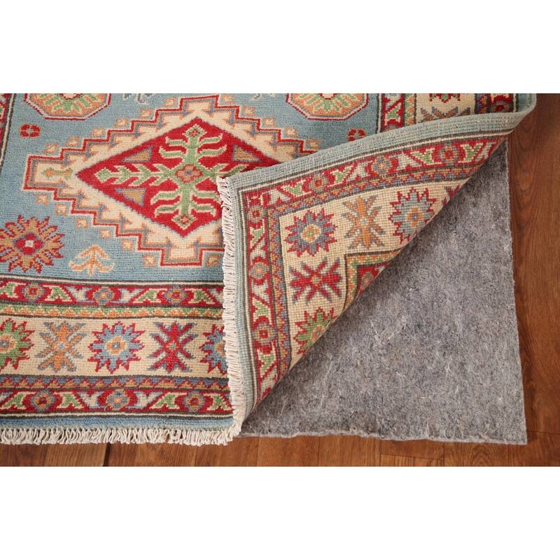 Light Blue Kazak Accent Rug Handmade Wool Carpet - 3'4"x 4'9"
