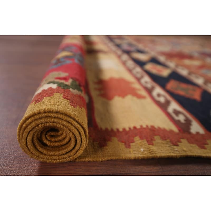 Vegetable Dye Kilim Qashqai Persian Vintage Wool Carpet - 3'2"x 5'11"