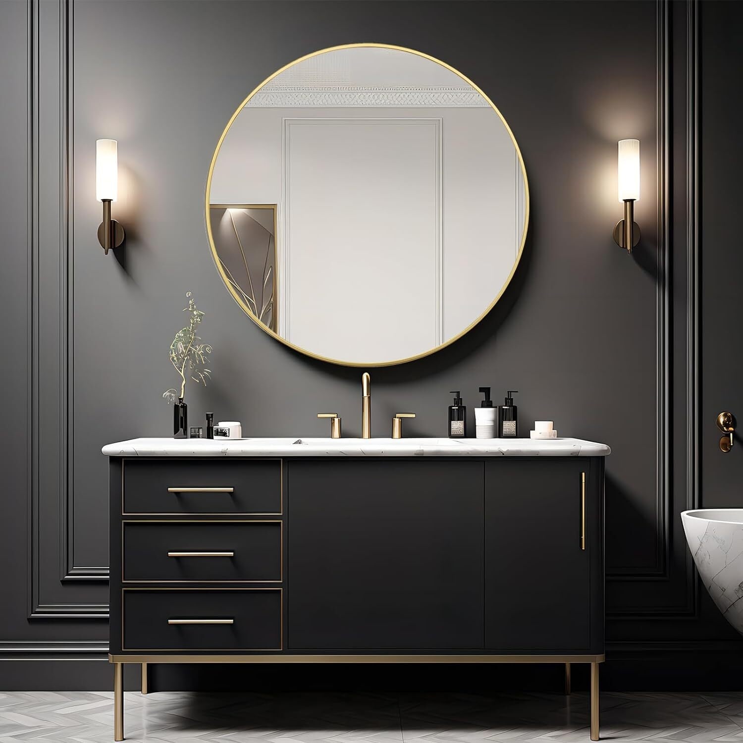 Round Wall Mirror Circle Bathroom Mirror Metal Frame for Bathroom Entryway Bedroom Living Room Wall Mounted Modern Rustic Decor
