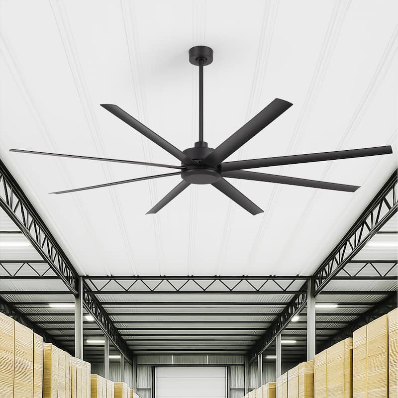 65/72/84/100-Inch Large Industrial Ceiling Fan with Remote, ABS 8-Blade Reversible 6-Speed DC Motor Commercial Fan without Light - 84" - Black