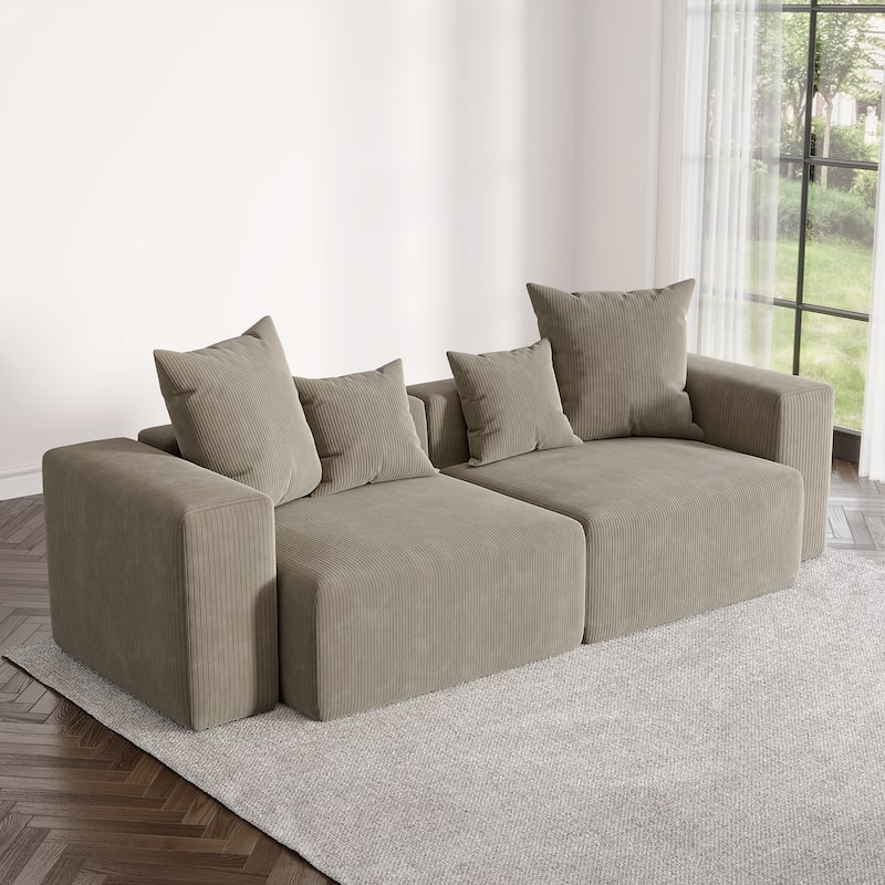 2 Set Oversized Corduroy Sectional Sofa Square Arm