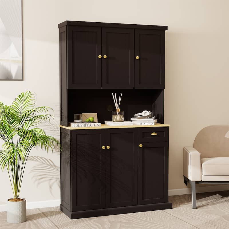 White Wood 39.76 in. Pantry Cabinet with Adjustable Shelves