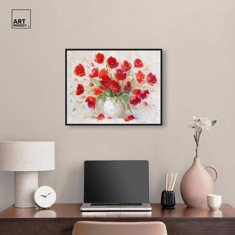 Red Blooms in a Vase Canvas by Art Remedy