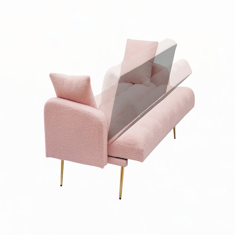 69 Inch Sofa Bed Pink with Adjustable Teddy Sofa
