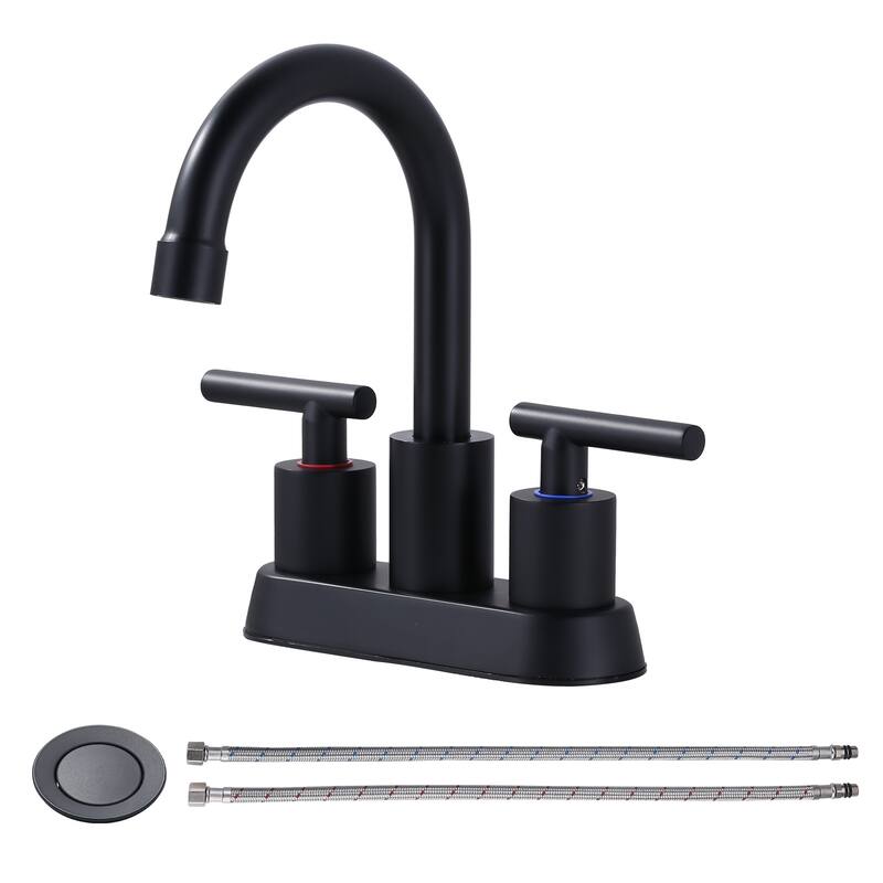 WOWOW 4 in. Centerset Double Handle High Arc Bathroom Faucet - Matte Black
