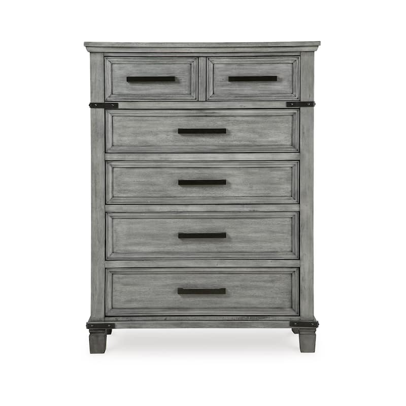 Zac 57 Inch Tall Dresser Chest, 5 Drawers, Metal Accents, Light Gray