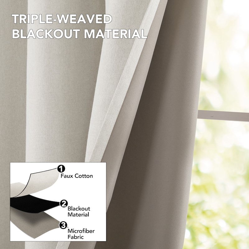 Deconovo Faux Linen Blackout Curtains Grommet Drapes for Living Room 2 Panels