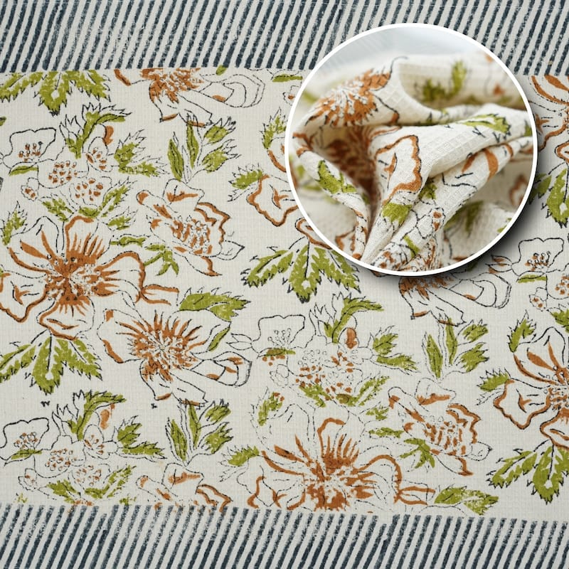 Fabdivine Hand Block Floral Print Waffle Weave Kitchen, Dining Room Use, Gift Hand Towel