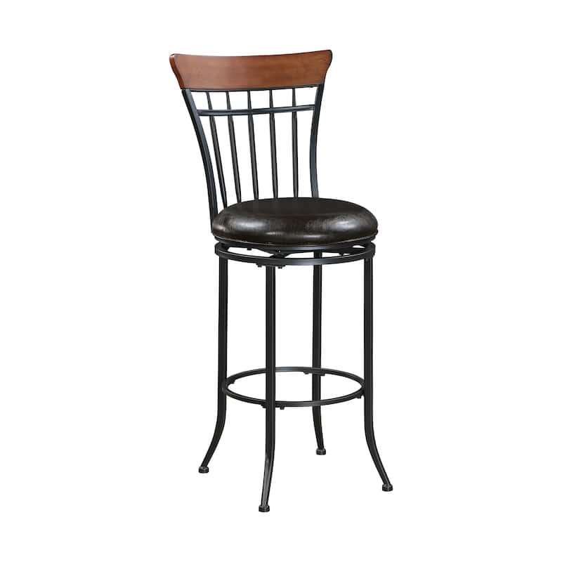 Single Pub Height Swivel Bar Chair - Black Metal Frame with Faux Leather Seat