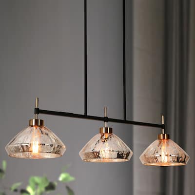 Flyn Modern 3-Light Linear Chandelier Mercury Glass Pendant Lights for Kitchen Island