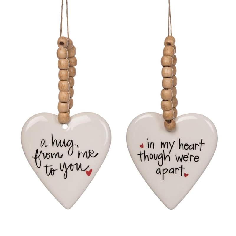 Transpac Ceramic Heart w/Bead Hanger Set of 2 Home Decorations Valentines