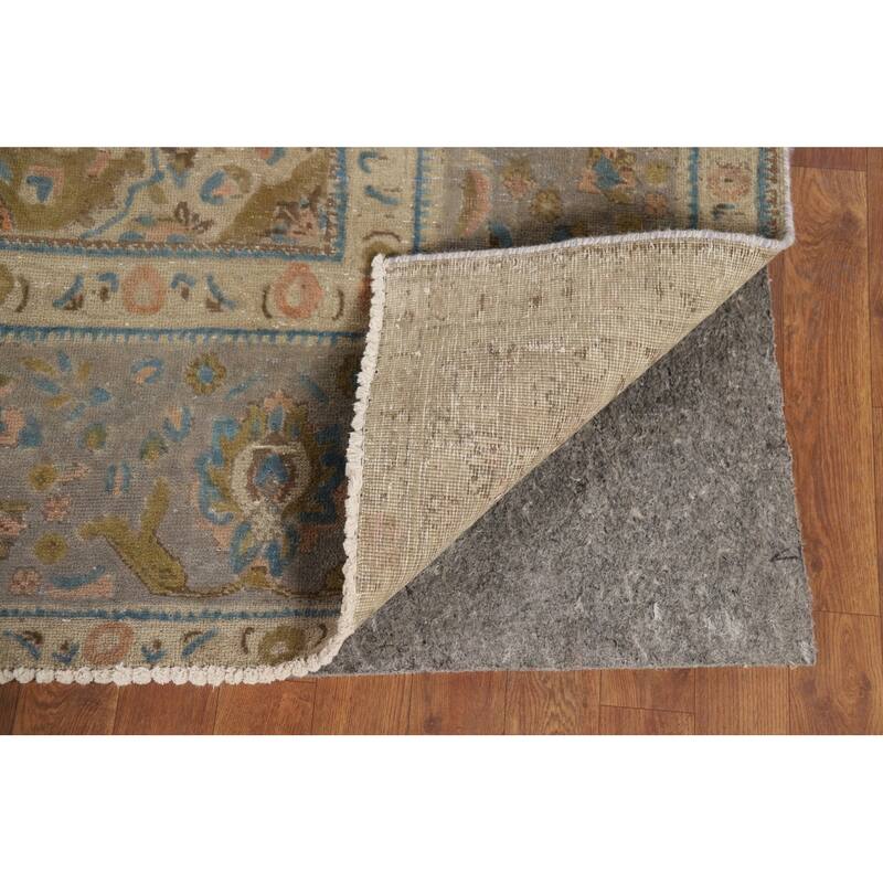 Distressed Tabriz Vintage Persian Rug Hand-Knotted Grey Wool Carpet - 9'11" x 12'10"