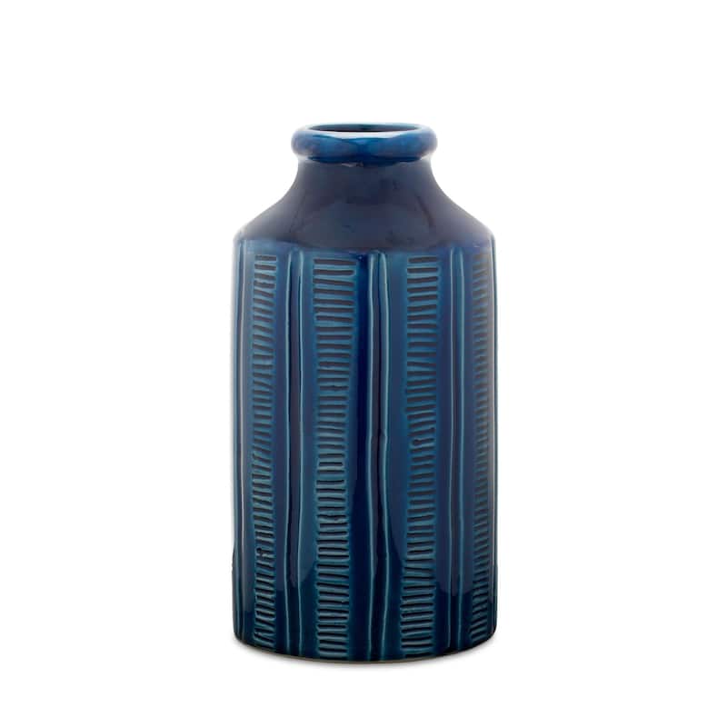 Etched Terracotta Vase - 10" - Blue