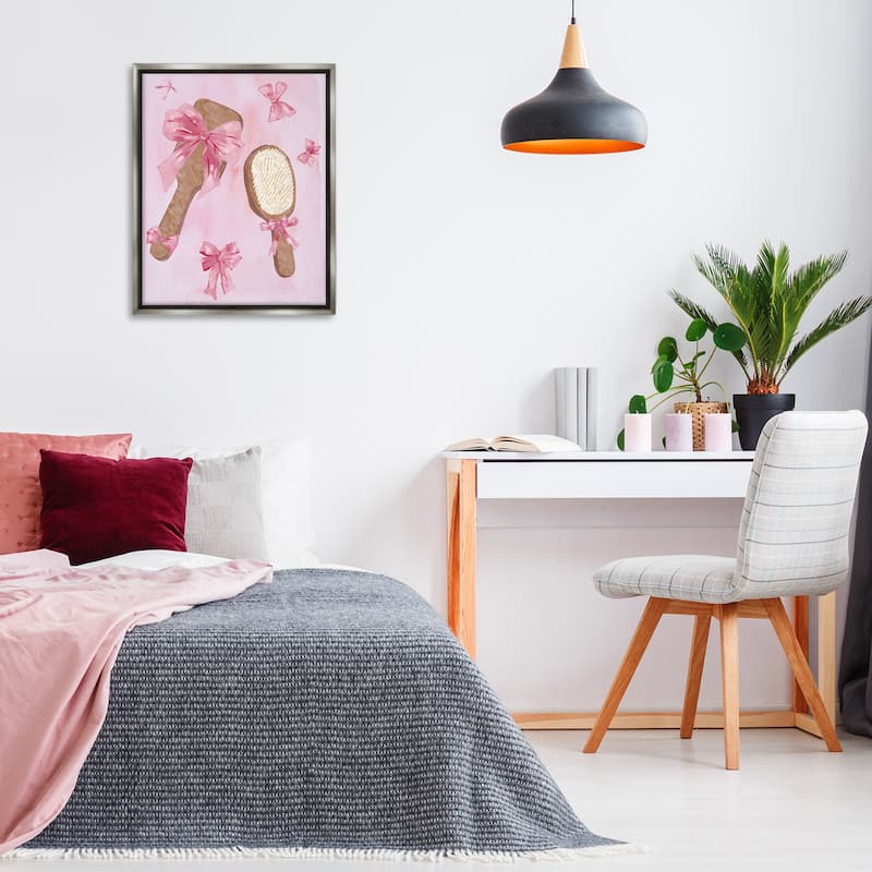 Stupell Lovely Pink Hairbrushes Framed Floater Canvas Wall Art Design By Ziwei Li
