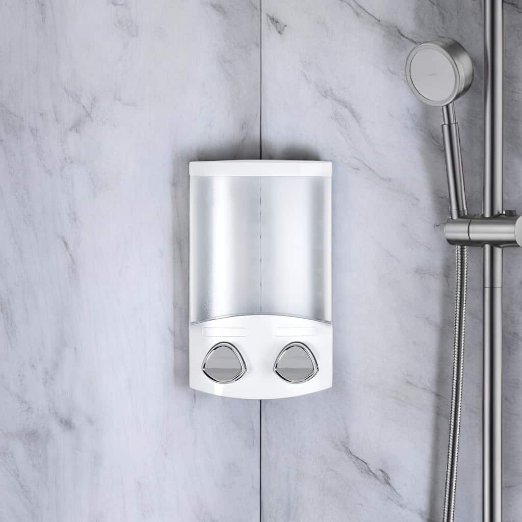 HomeRoots White Heavy Duty Plastic Two Chamber Wall Mount Soap Dispenser - 4.75' X '7.5' X '3.25