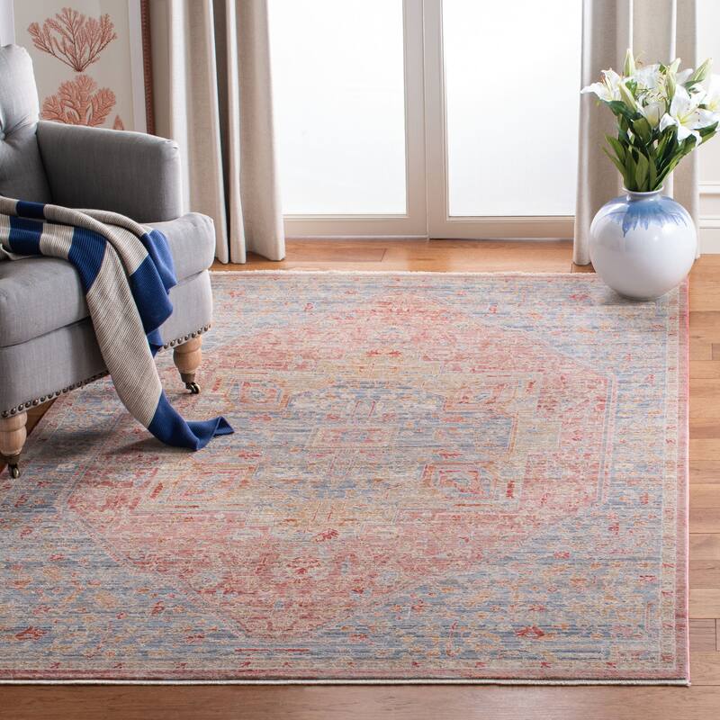 SAFAVIEH Kenitra Suzette Vintage Oriental Polyester Rug - 5' x 8' - Blue/Pink