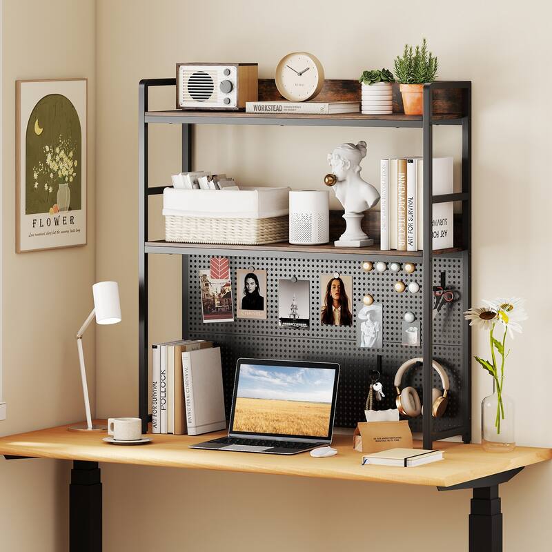 Gymax 2-Tier Countertop Desktop Bookshelf w/ Metal Pegboard 2