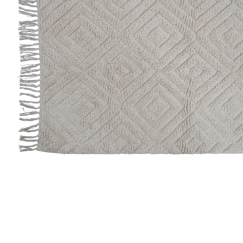 Cotton Tufted Rug with Diamond Pattern and Fringe - 65" L x 36" W x 0" H