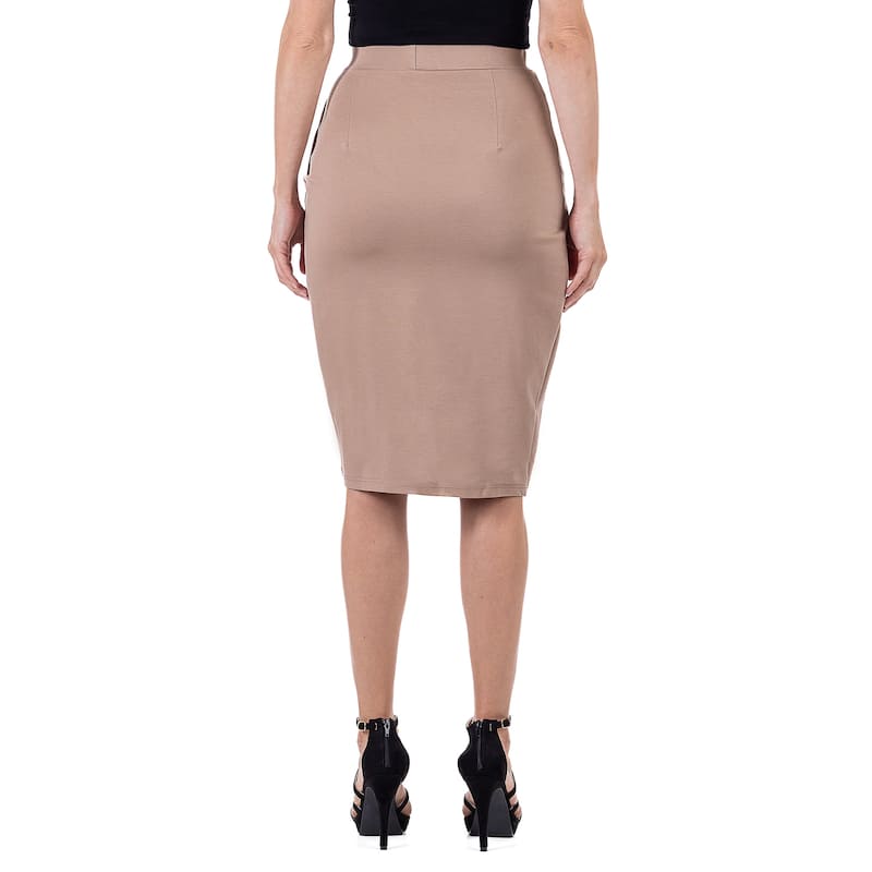 24seven Comfort Apparel Elastic Waist Knee Length Tulip Pencil Skirt