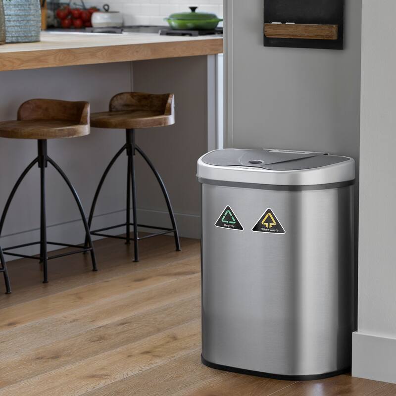 NINESTARS 18 Gallon Dual Compartment Motion Sensor Trash Can DZT-70-11R