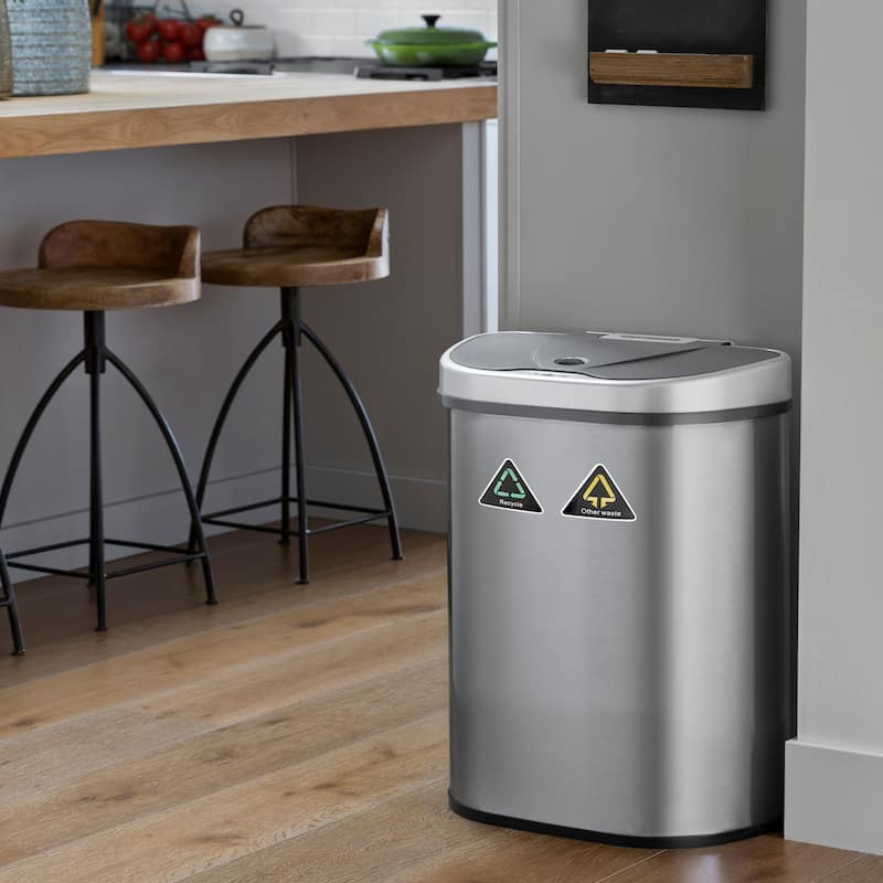 NINESTARS 18 Gallon Dual Compartment Motion Sensor Trash Can DZT-70-11R