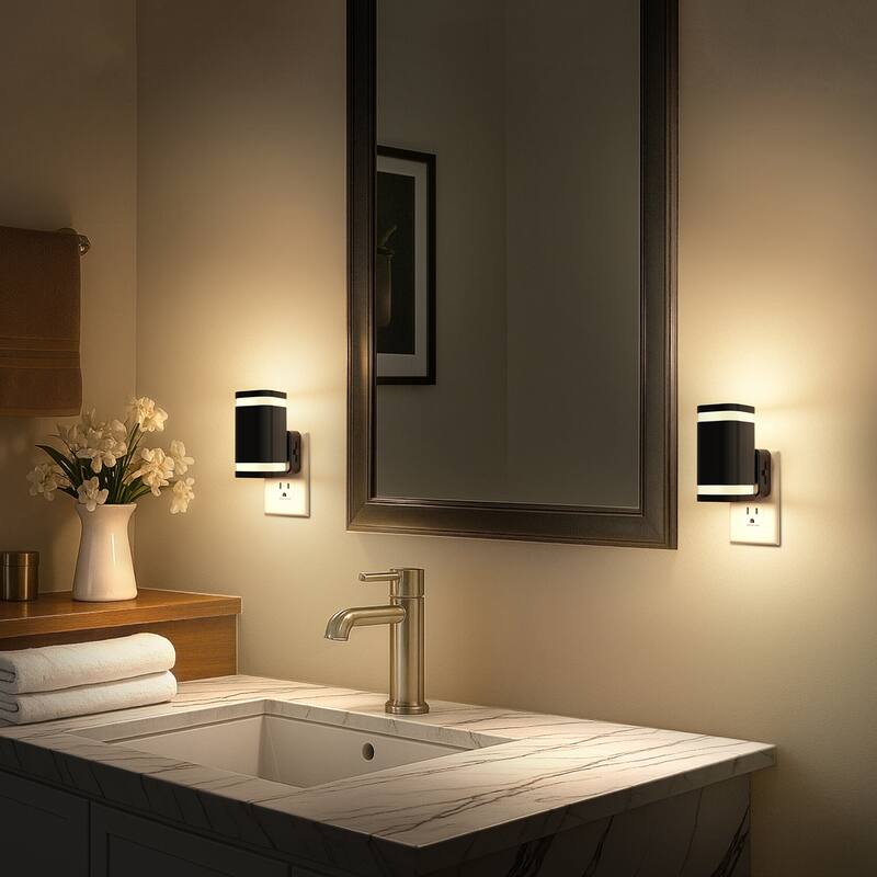 YANSUN 2 Pack 1W Plug-in Wall Sconce Style Night Lights - Black