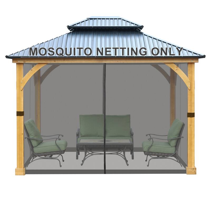 Aoodor Universal 12 x 14 ft. Gazebo Replacement Mosquito Netting Screen 4-Panel Sidewalls (Only Netting) - Grey