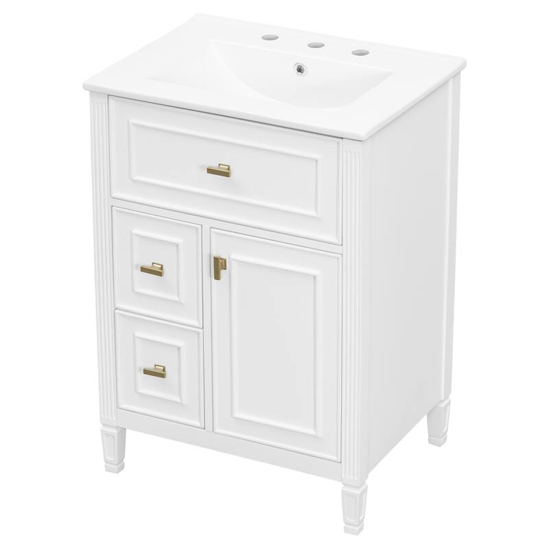 Roomfitters 24" Bathroom Vanity with Sink, Solid Wood Frame, Flip Drawer, 2 Side Drawers & Adjustable Shelf