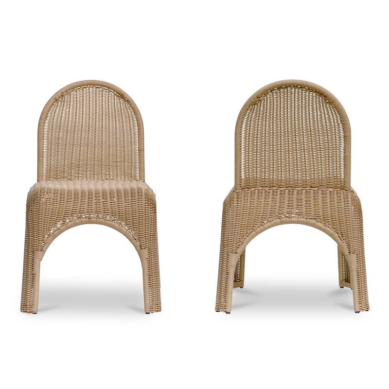 NADAAL STUDIOS Maireth Outdoor Dining Chair, Curved Wicker Design, Iron Frame, Brown Finish - Set of 2