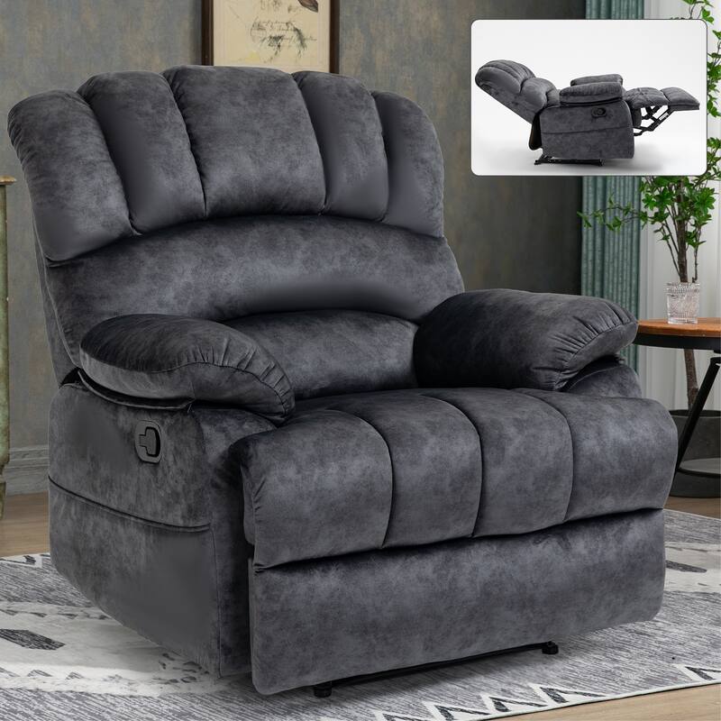 Large Manual Recliner Chair in Fabric for Living Room - Grey