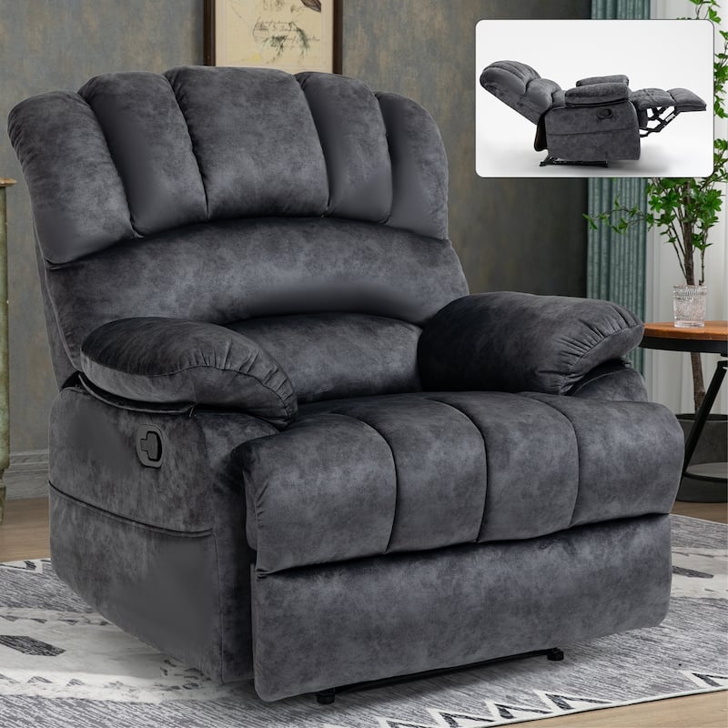 Oversized Manual Fabric Recliner Chair, 155° Recline - Grey