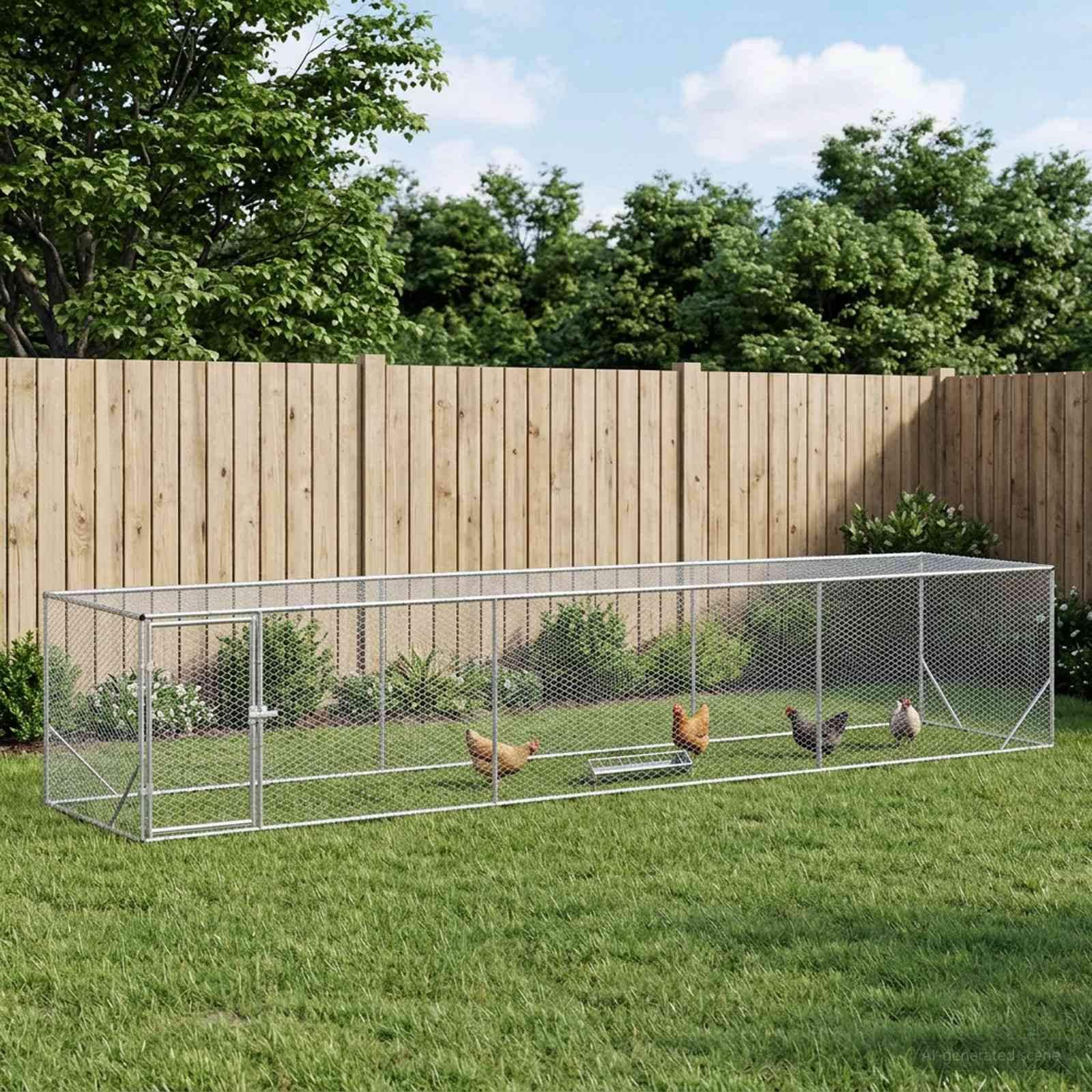 vidaXL Chicken Yard Silver 196.85 x 39.37 x 39.37 in Galvanised Steel - 196.85 x 39.37 x 39.37 in