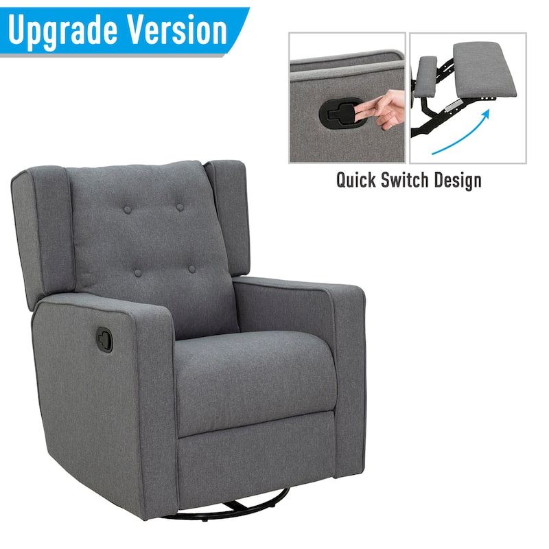 HomCom Grey Polyester Linen Upholstered Swivel Recliner Chair