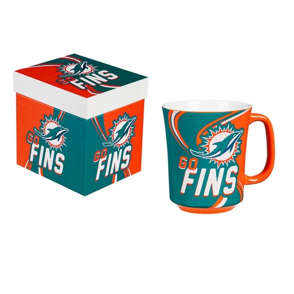Miami Dolphins, 14 oz Ceramic Coffee Mug w/ Gift Box - Bed Bath