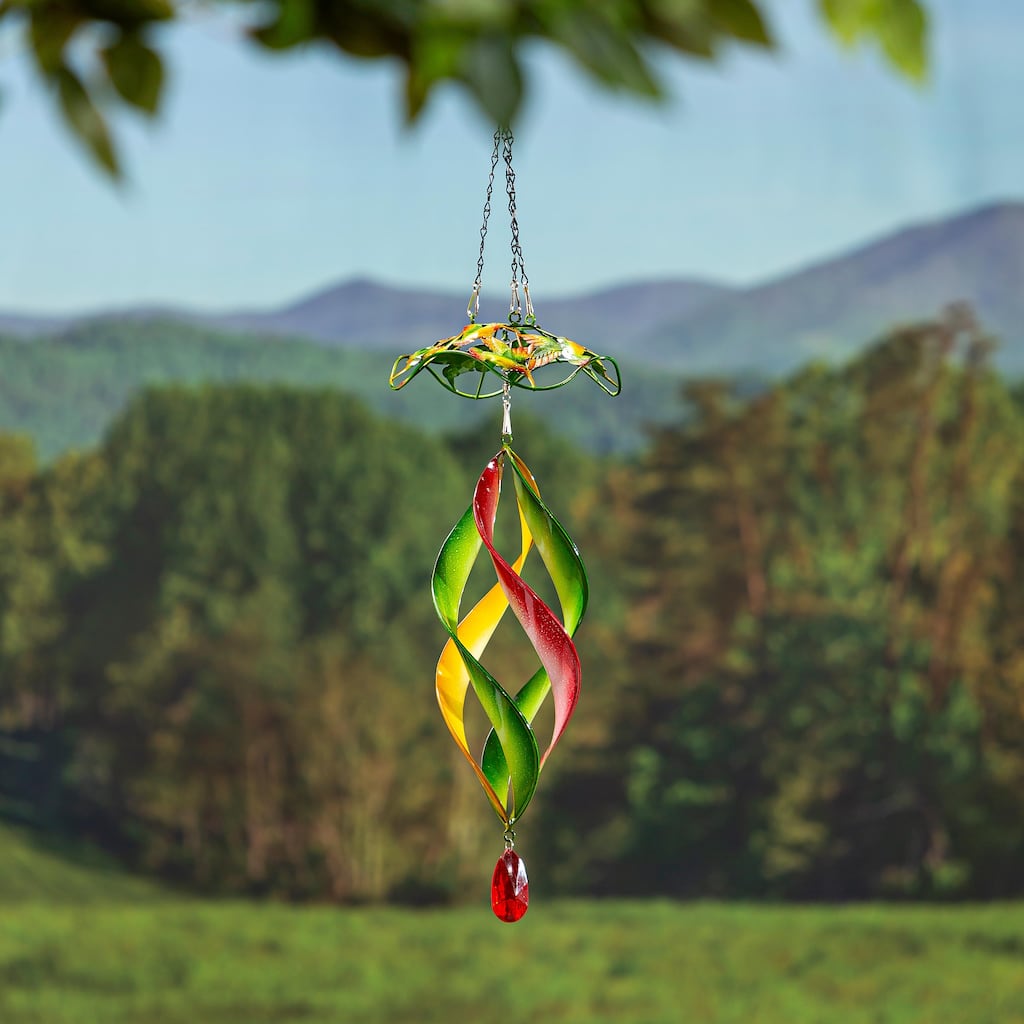 31" Metal Wind Twirler, Floral Red & Green