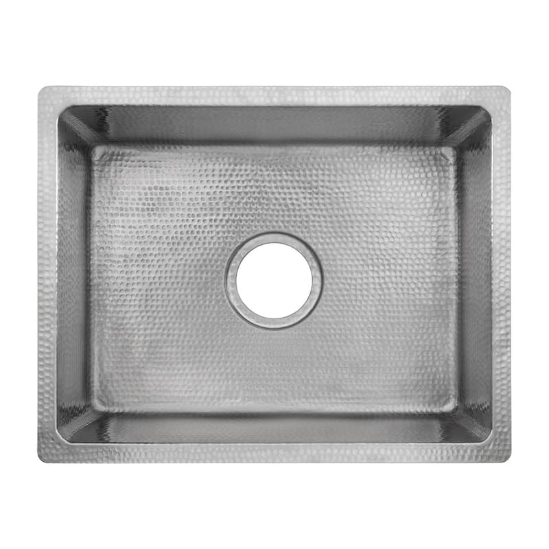 20" Rectangle Hammered Copper Kitchen/Bar/Prep Single Basin Sink in Nickel, Matching Drain and Accessories