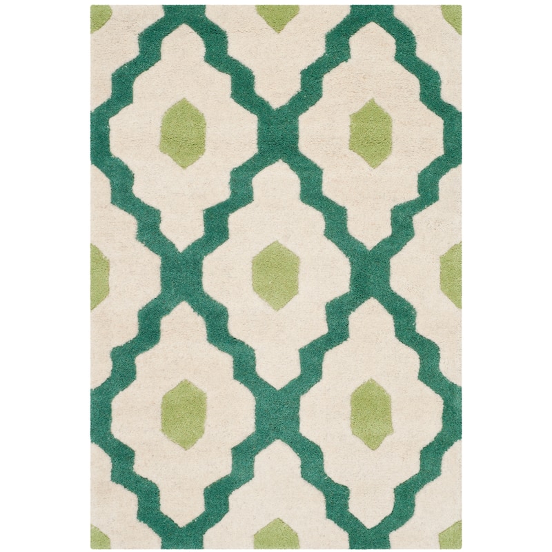 SAFAVIEH Handmade Chatham Sutapa Modern Moroccan Wool Rug - 2' x 3' - Ivory/Teal
