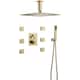 16" Ceiling Mount Rainfall 3 Way Thermostatic Faucet Shower System with 6 Body Jets - Brushed Gold