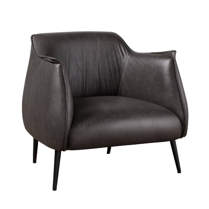 Leoni Accent Club Chair, Dark Brown Faux Leather, Flared Solid Wood